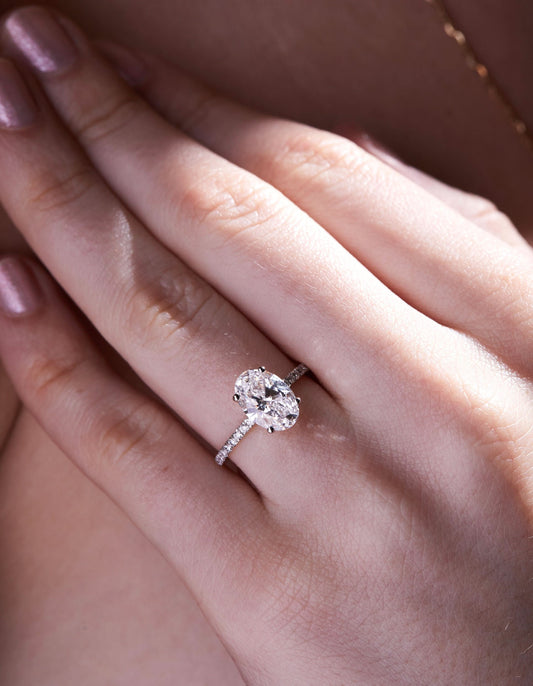 2 CT Oval Cut Hidden Halo & Pave Moissanite Engagement Ring