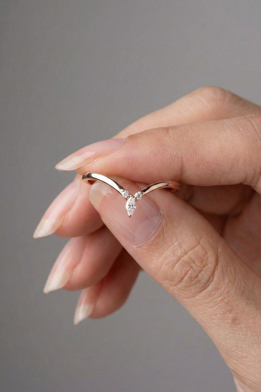 Marquise & Round Moissanite V-shape Wedding Band