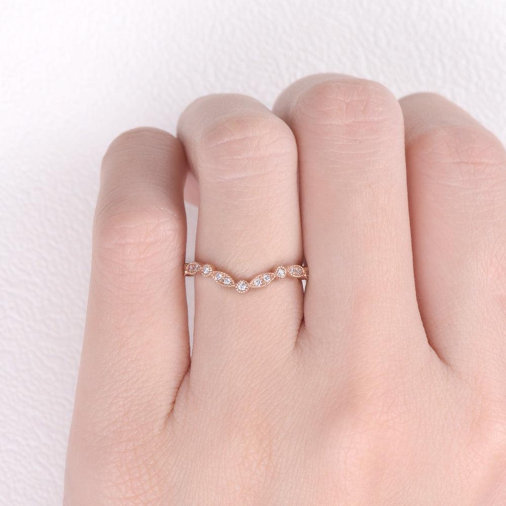 0.12 TCW Round Moissanite Milgrain V-Shape Pave Style Wedding Band