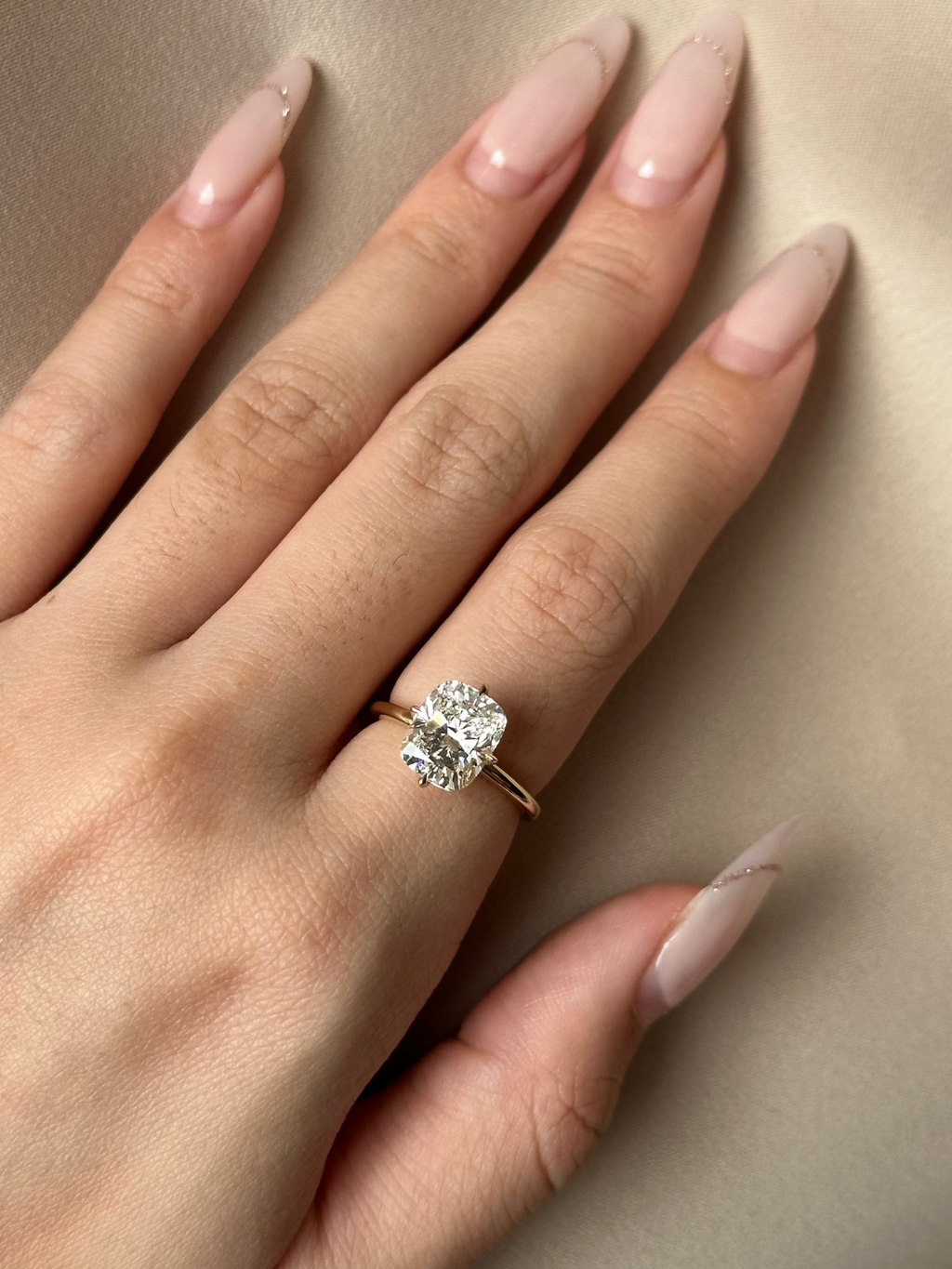 3 CT Cushion Cut Lab grown Diamond Hidden Halo Engagement Ring