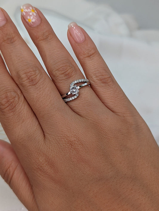 0.6 CT Round Cut Pave Unique Style Moissanite Engagement Ring