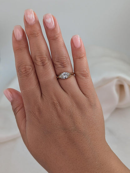 1.5 CT Marquise Cut Half Bezel Solitaire Moissanite Engagement Ring