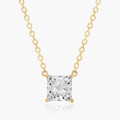 0.25 - 3.00 CT Princess Cut Moissanite Diamond Solitaire Necklace