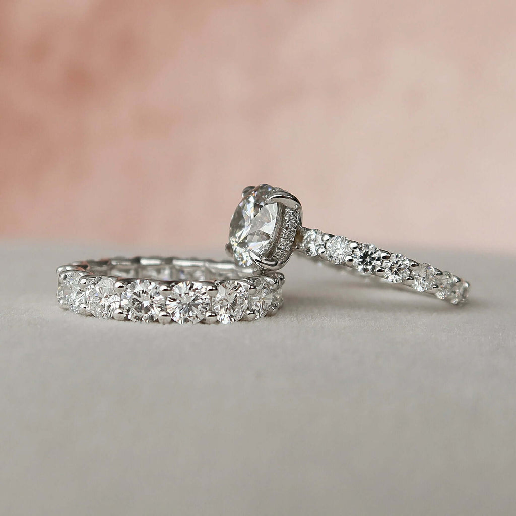 2.5 CT Round Cut Hidden Halo Moissanite Eternity Bridal Set