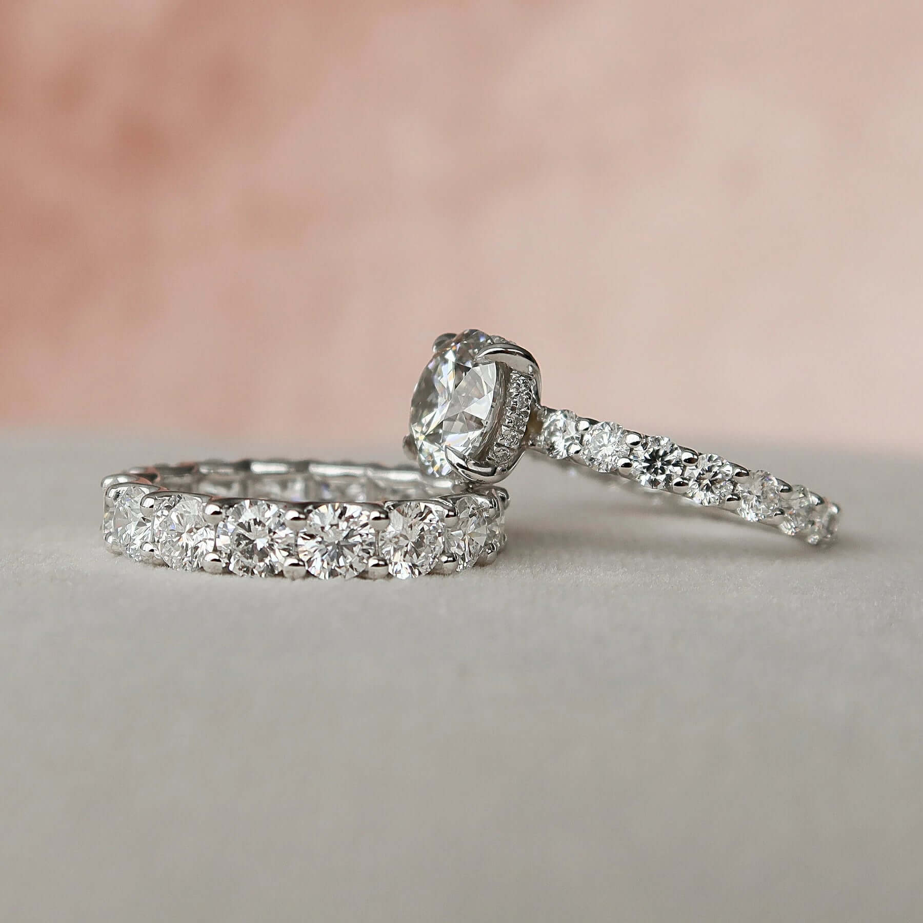 2.5 CT Round Cut Hidden Halo Moissanite Eternity Bridal Set
