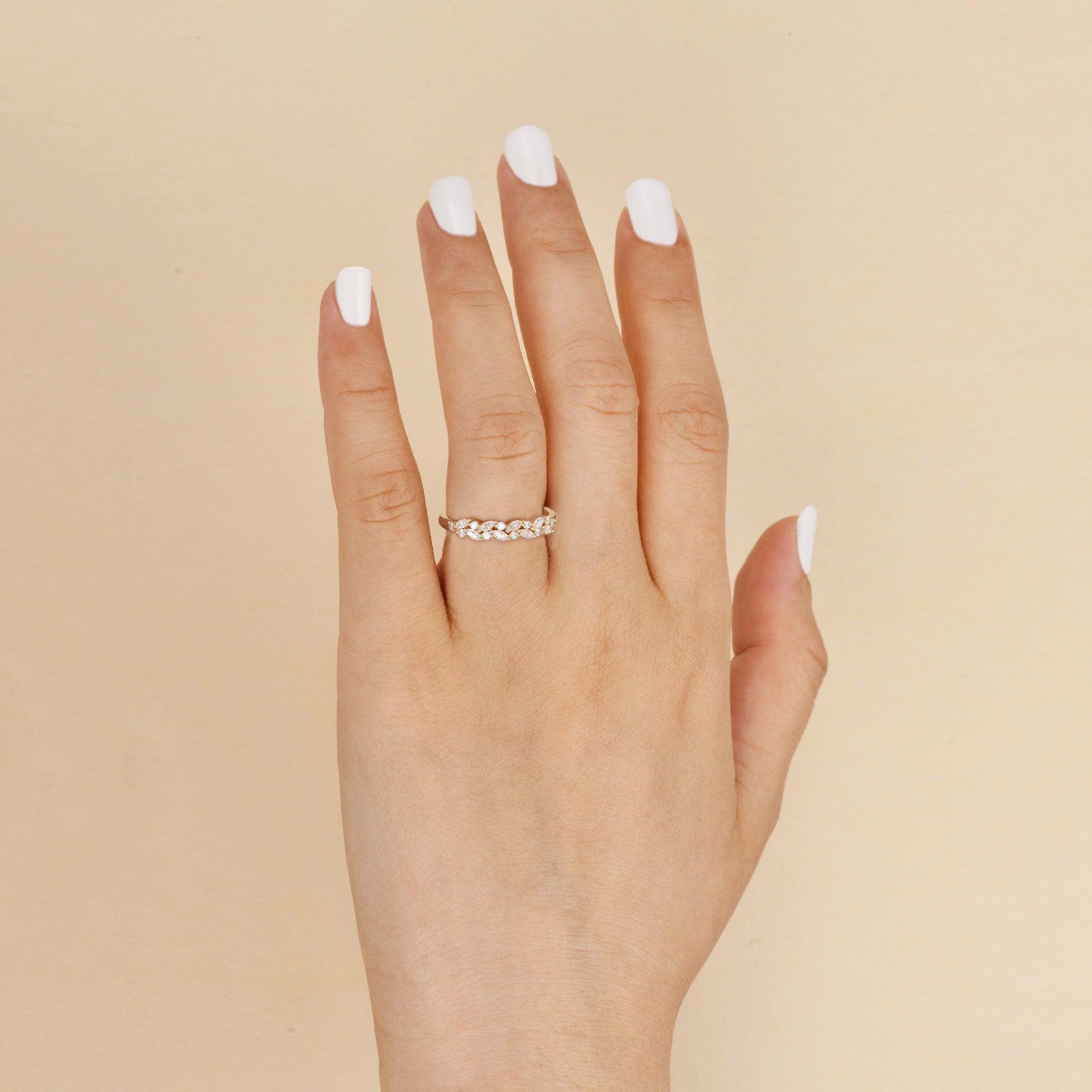 0.3 TCW Marquise & Round Moissanite Cluster Wedding Band