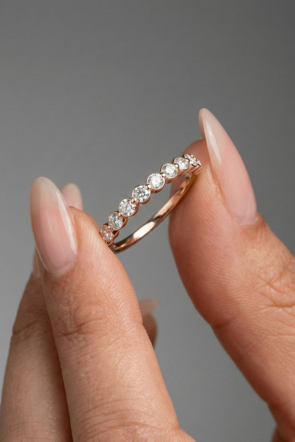 Round Moissanite Three Diamond Wedding Band