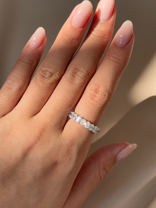 1.67 TCW Oval CVD Diamond Half Eternity with Shared Prong Wedding Band