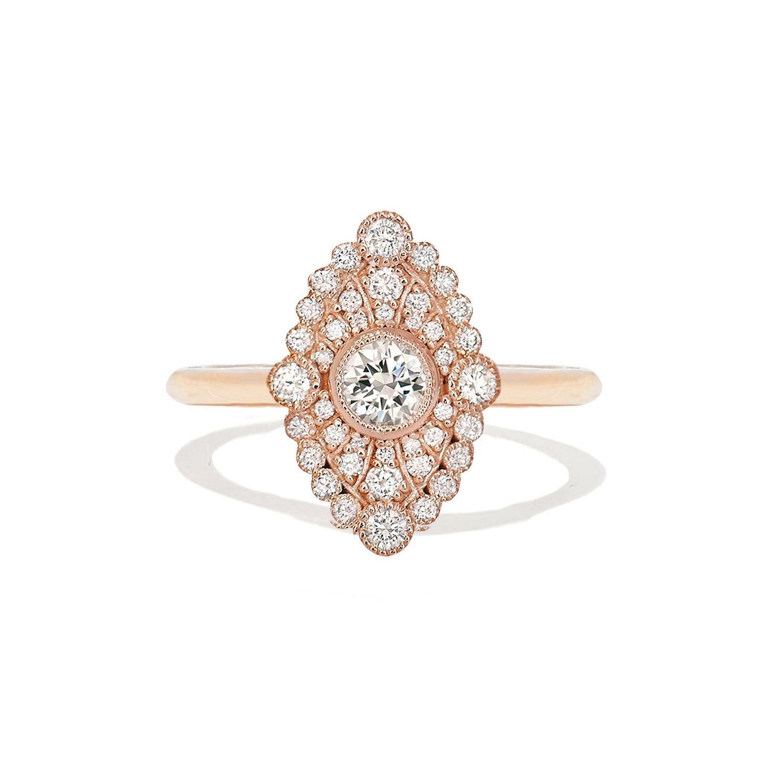0.41 CT Round Cut Moissanite Marquise Shape Mosaic Engagement Ring