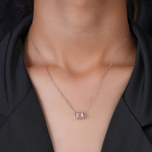 0.5 - 5.00 CT Emerald Cut Moissanite Diamond Bezel Pendant Necklace