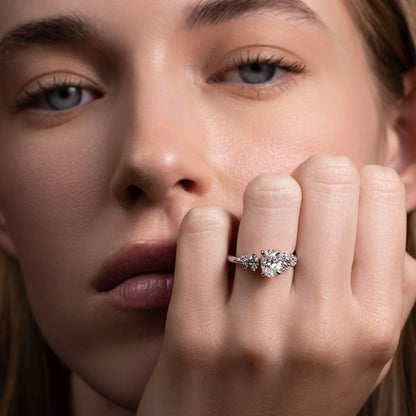 1.5 CT - 2.5 CT Oval Cut Cluster Style Moissanite Engagement Ring