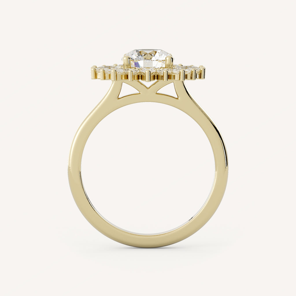 1 CT Round Cut Lab grown Diamond Halo Floral Style Engagement Ring
