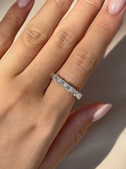 2.31 TCW Emerald CVD Diamond Half Eternity Wedding Band