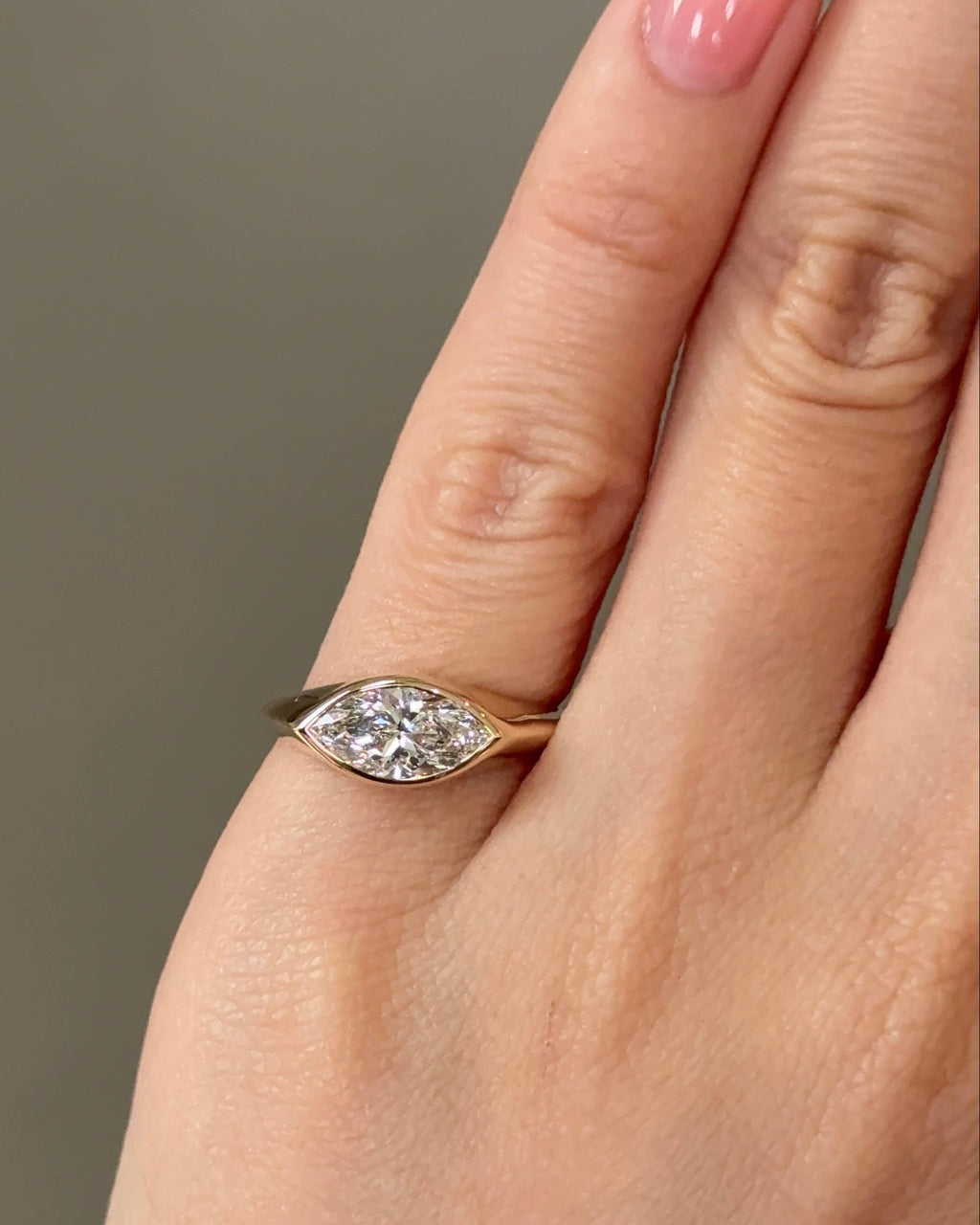 1.07 CT Marquise Cut Lab grown Diamond Bezel Pinky Engagement Ring