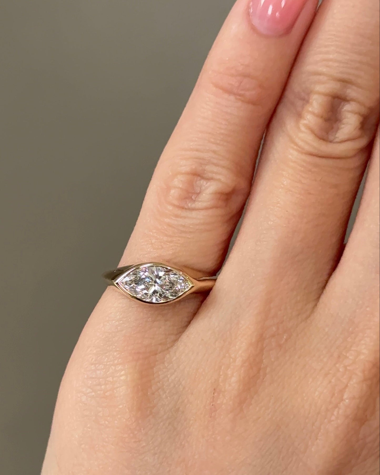 1.07 CT Marquise Cut Lab grown Diamond Bezel Pinky Engagement Ring