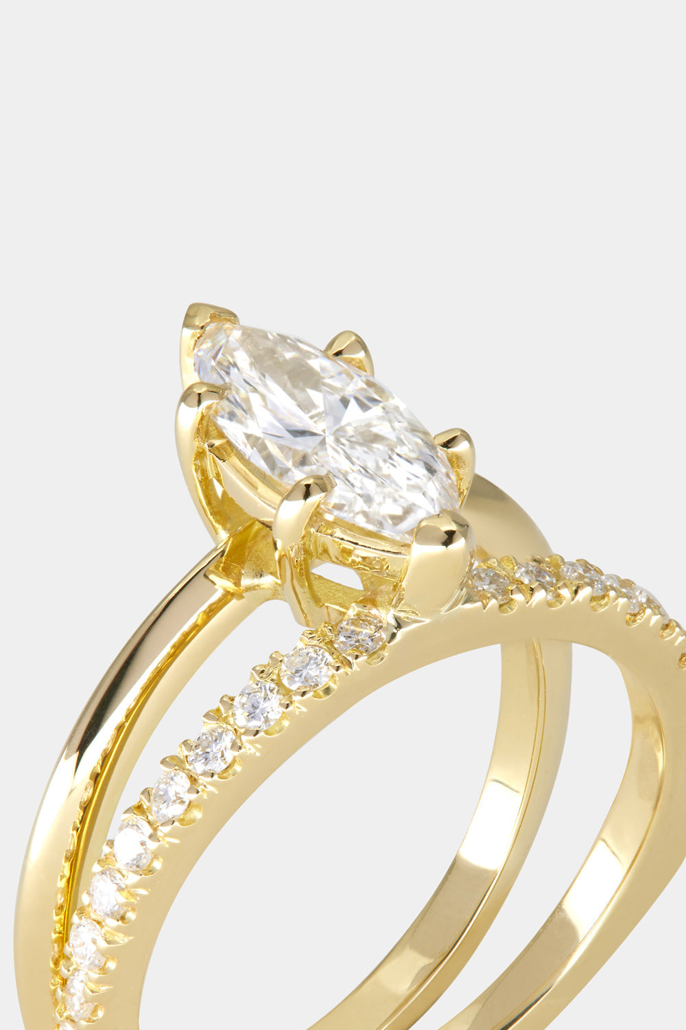0.9 CT Marquise Cut Lab grown Diamond Double Band Pave Setting Engagement Ring