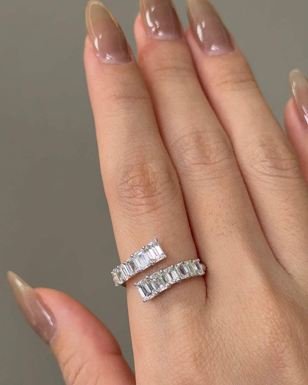 2.18 TCW Emerald CVD Diamond Open Wedding Band