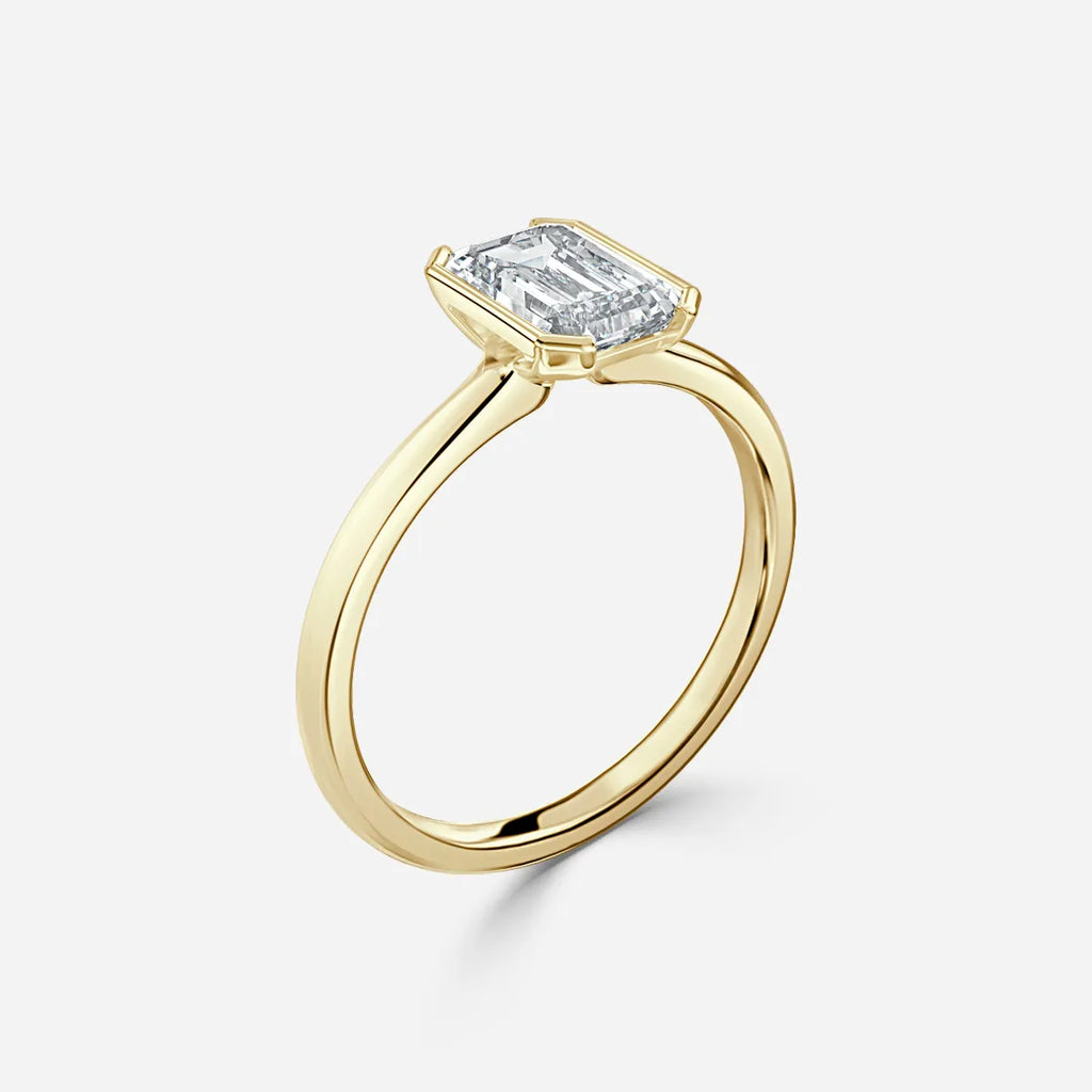 1.2 CT - 1.5 CT Emerald Cut Half Bezel Solitaire Moissanite Engagement Ring