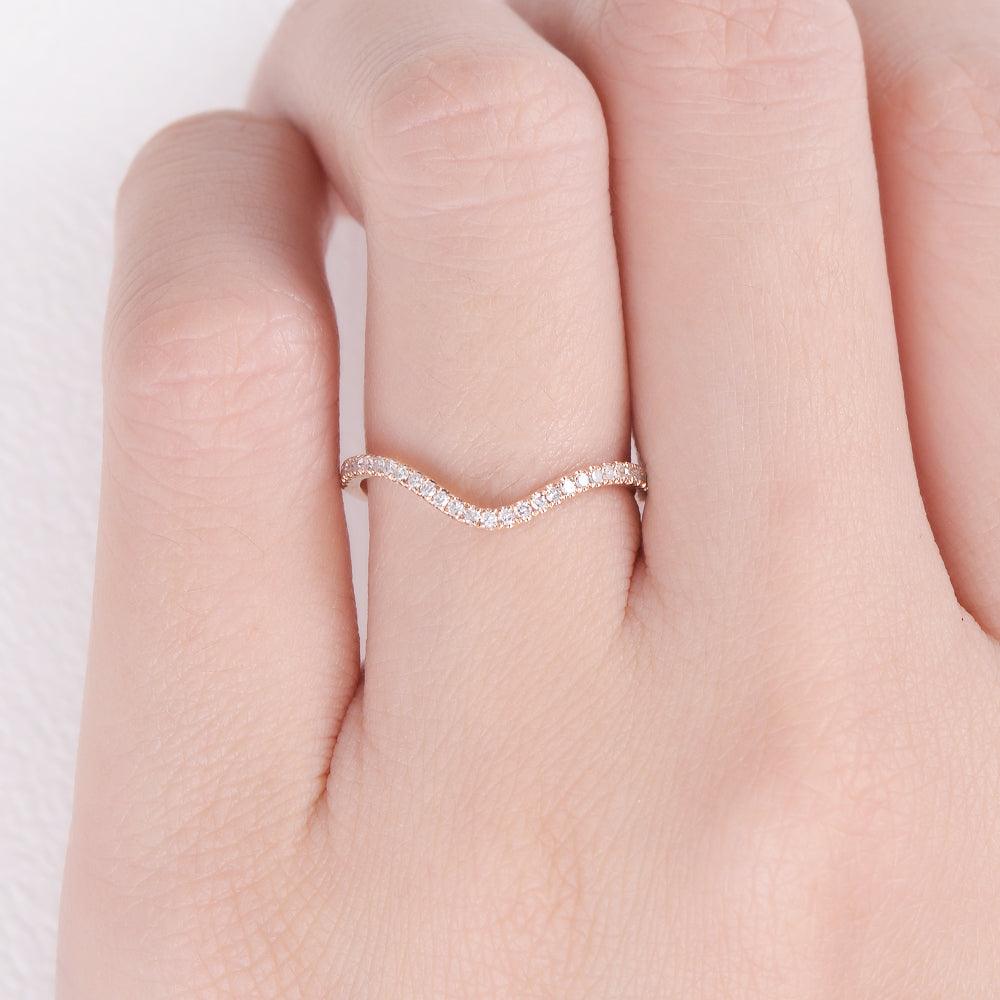 0.15 TCW Round Moissanite Half Eternity Curved Wedding Band