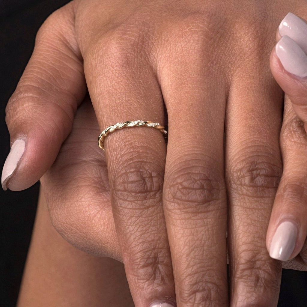 0.14 TCW Round Moissanite Twisted Full Eternity Wedding Band