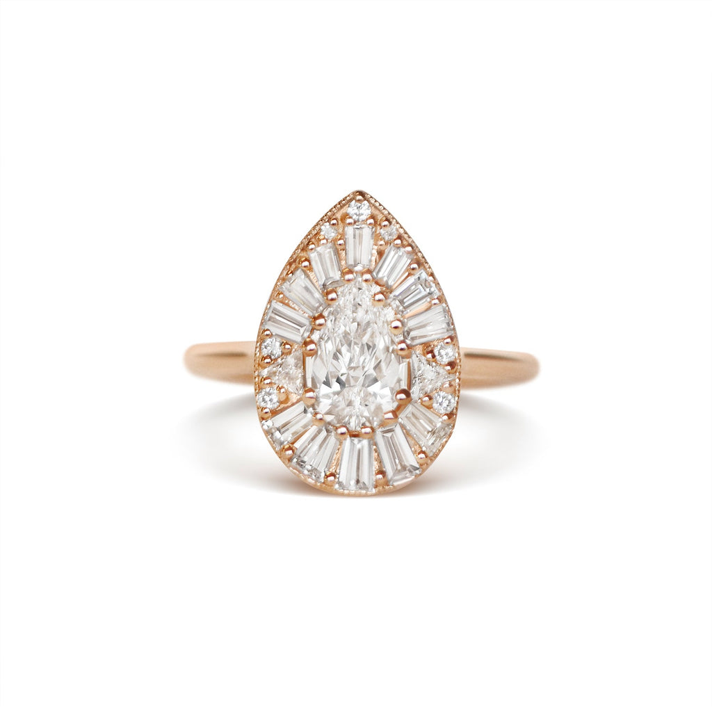 0.73 CT Pear Cut Moissanite Cluster Mosaic Engagement Ring