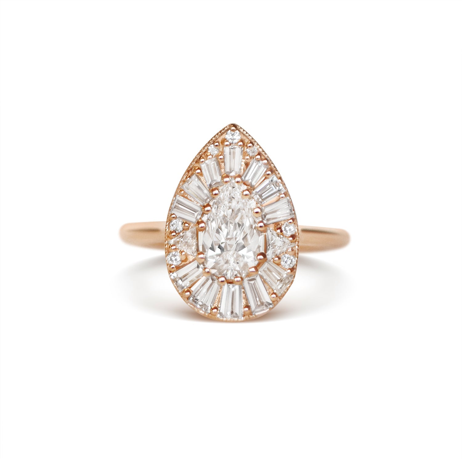 0.73 CT Pear Cut Moissanite Cluster Mosaic Engagement Ring