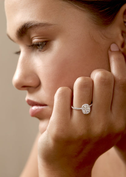 1 CT - 2 CT Elongated Cushion Cut Halo & Pave Moissanite Engagement Ring