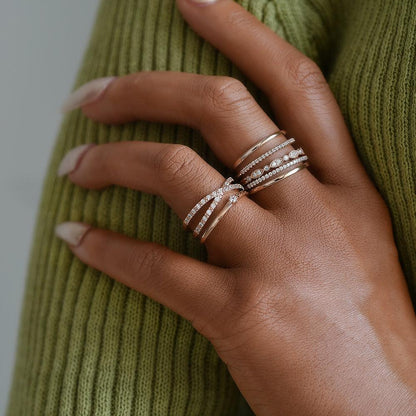 0.28 TCW  Round Moissanite Criss Cross Style Wedding Band