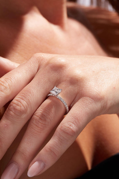 1 CT Princess Cut Pave Style Moissanite Engagement Ring