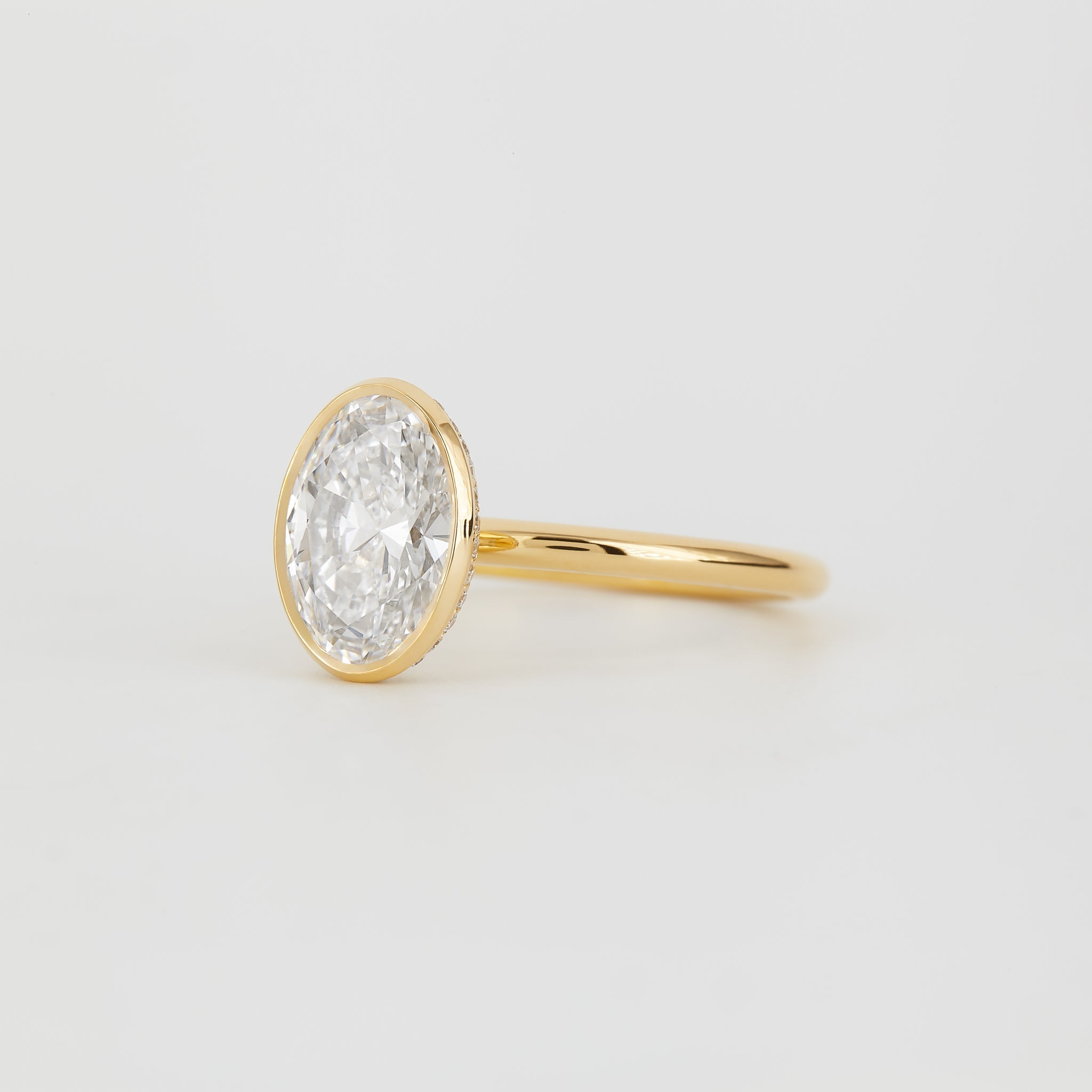 1 CT - 3 CT Oval Cut Lab grown Diamond Hidden Halo & Bezel Setting Engagement Ring