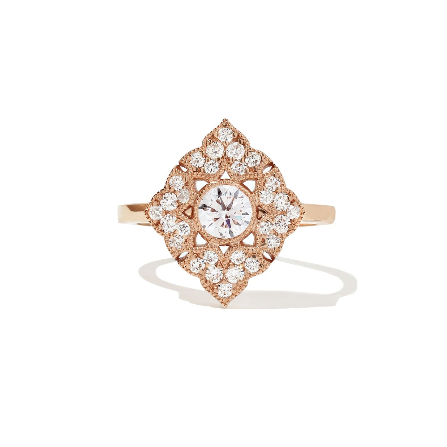 0.47 CT Round Cut Moissanite Deco Baroque Mosaic Engagement Ring