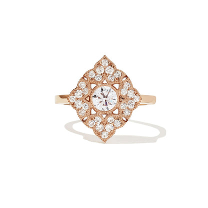 0.47 CT Round Cut Moissanite Deco Baroque Mosaic Engagement Ring