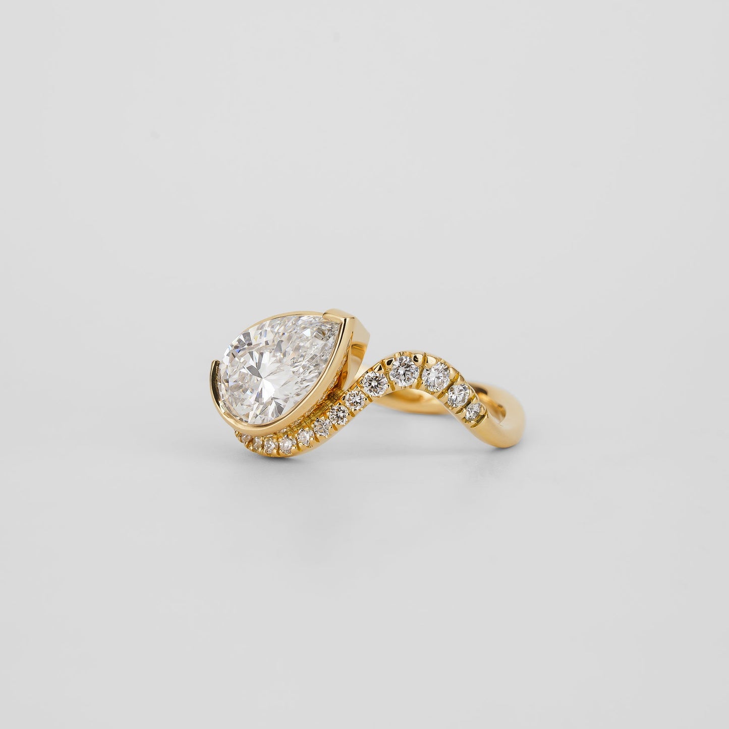 1.51 CT - 3.51 CT Pear Cut Lab grown Diamond Pave & Bezel Setting Engagement Ring