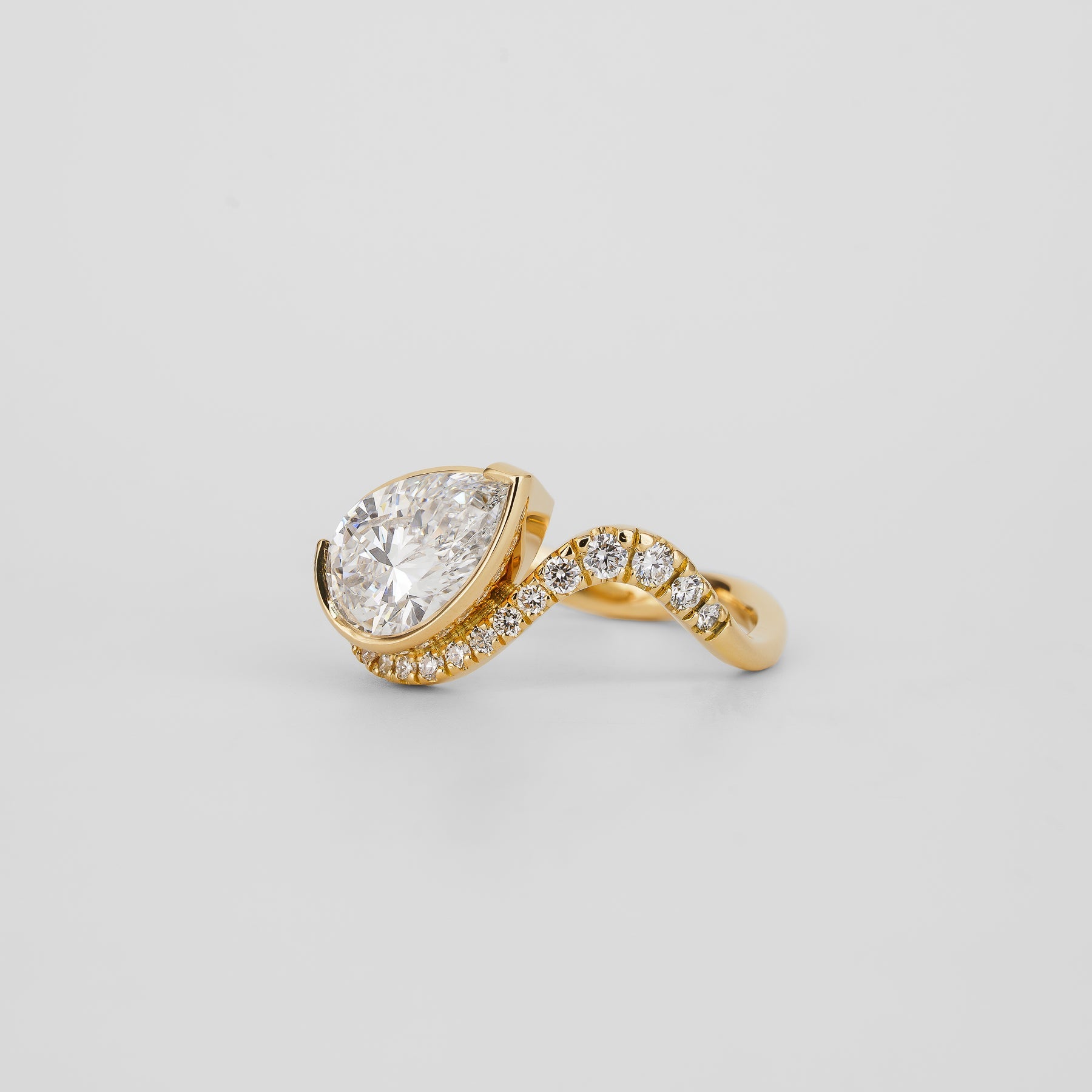 1.51 CT - 3.51 CT Pear Cut Lab grown Diamond Pave & Bezel Setting Engagement Ring