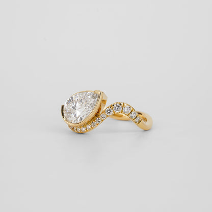 1.51 CT - 3.51 CT Pear Cut Lab grown Diamond Pave & Bezel Setting Engagement Ring