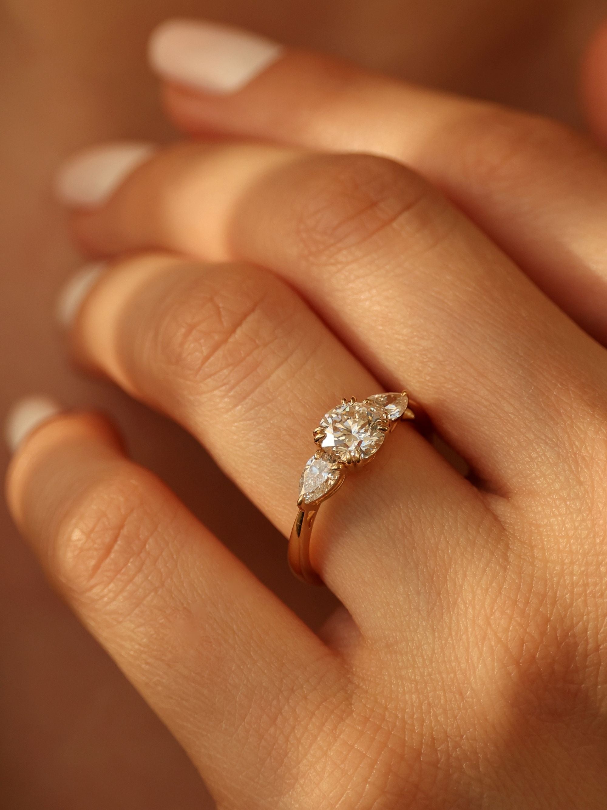 1 CT - 3 CT Round Cut Lab grown Diamond Three Stone Engagement Ring