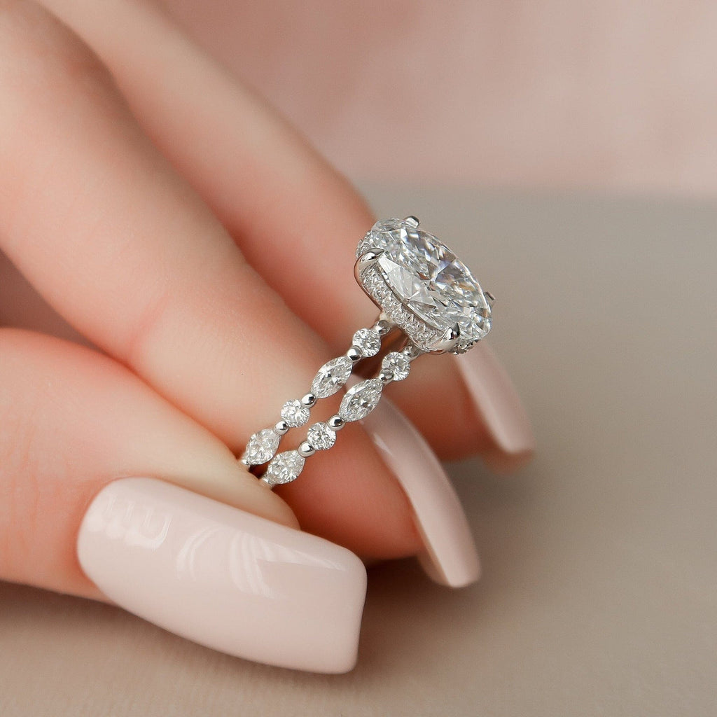 2.5 CT Oval Cut Moissanite Half Eternity Bridal Set