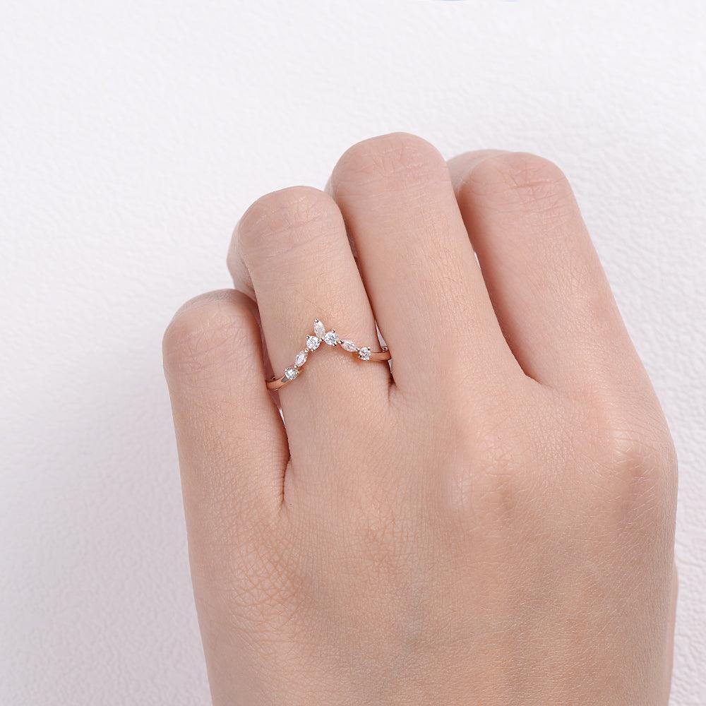 0.25 TCW Marquise & Round Moissanite V-Shape Pave Wedding Band