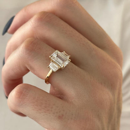 3 CT Emerald Cut Lab grown Diamond Three Stone Engagement Ring
