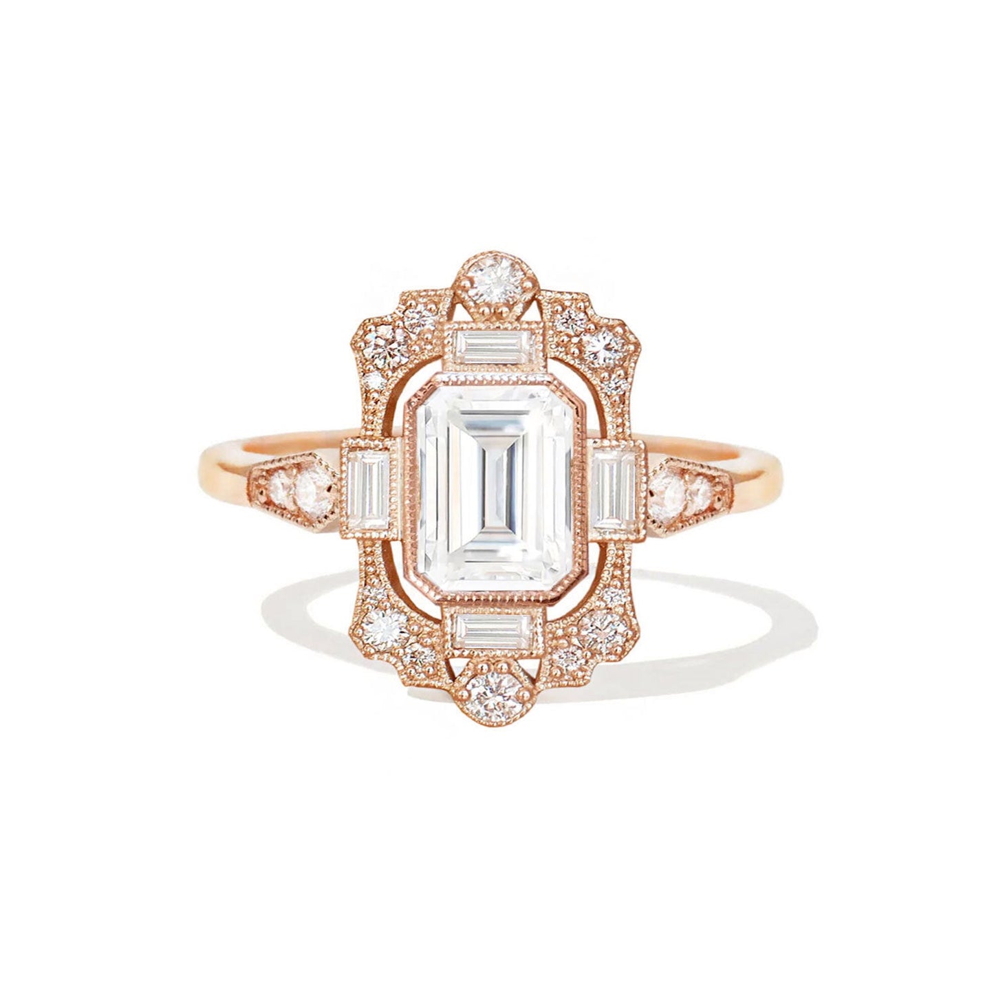 1.5 CT Emerald Cut Moissanite Fairmont Mosaic Engagement Ring