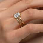 2 CT Emerald Cut Double Band Solitaire Moissanite Engagement Ring
