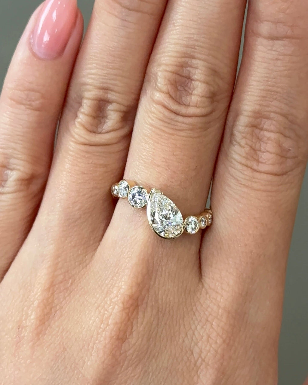 1.07 CT Pear Cut Lab grown Diamond Cluster Style Engagement Ring