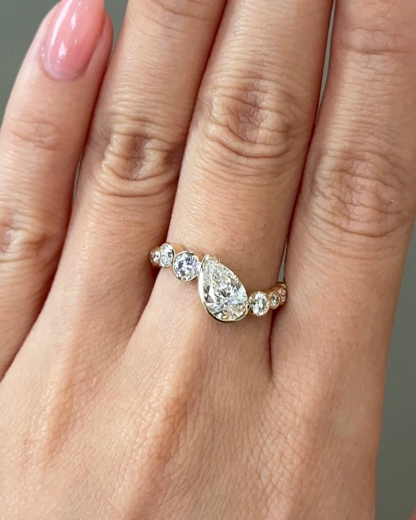 1.07 CT Pear Cut Lab grown Diamond Cluster Style Engagement Ring