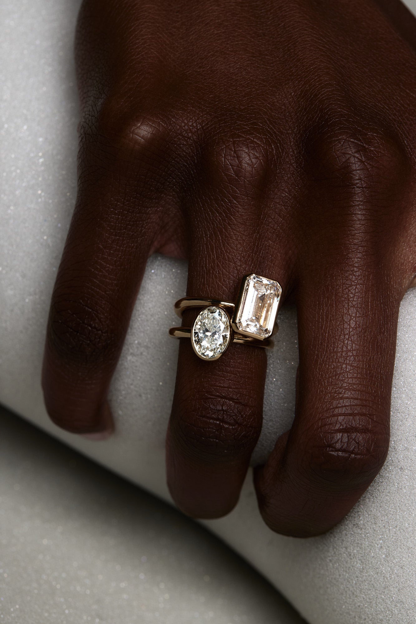 Oval & Emerald Cut Diamond Bezel Setting Engagement Rings