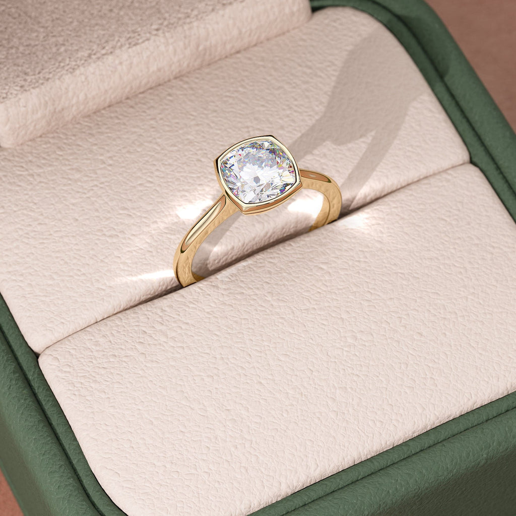 2 CT - 3 CT Cushion Cut Bezel Setting Solitaire Moissanite Engagement Ring