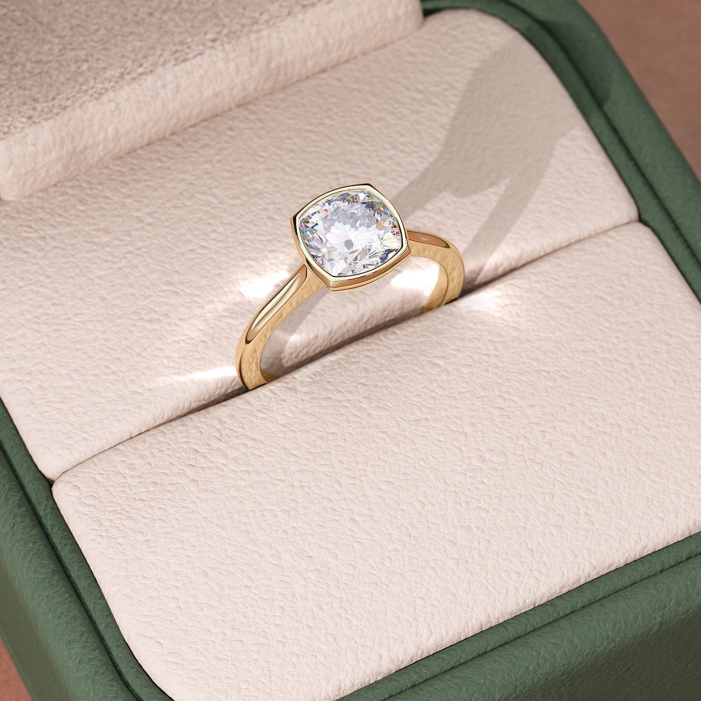 2 CT - 3 CT Cushion Cut Bezel Setting Solitaire Moissanite Engagement Ring