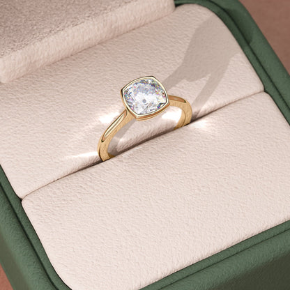 2 CT - 3 CT Cushion Cut Bezel Setting Solitaire Moissanite Engagement Ring