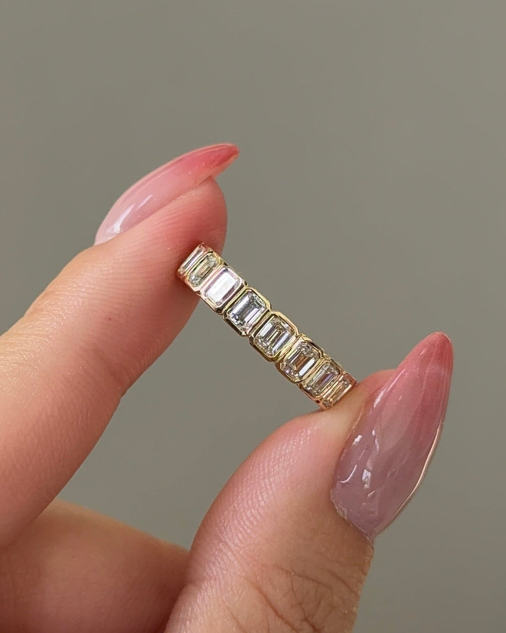 1.95 TCW Emerald CVD Diamond Bezel Eternity Wedding Band