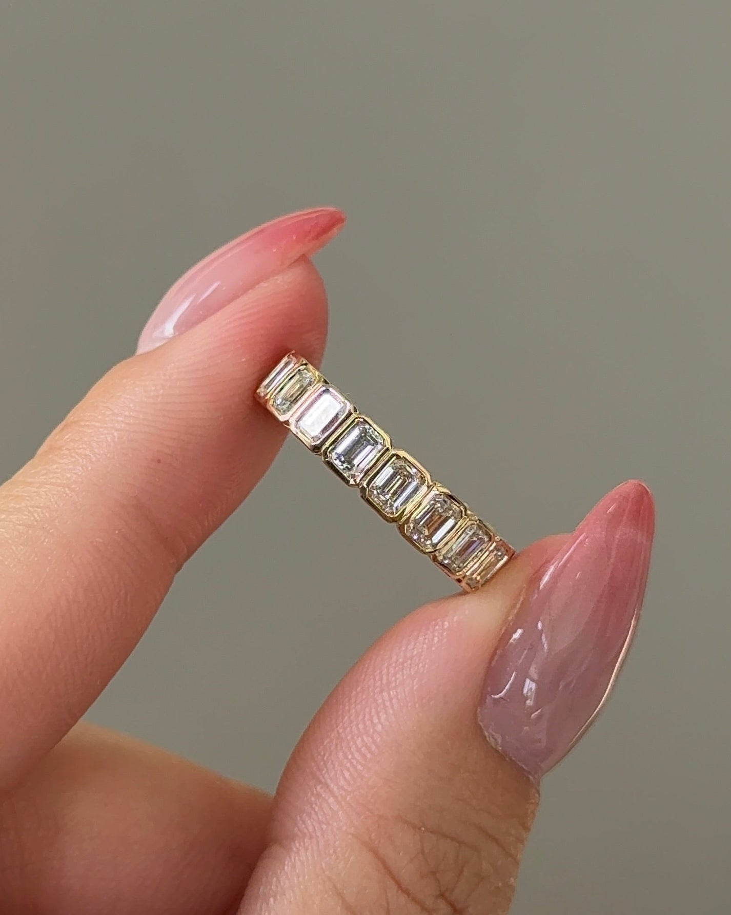 1.95 TCW Emerald CVD Diamond Bezel Eternity Wedding Band