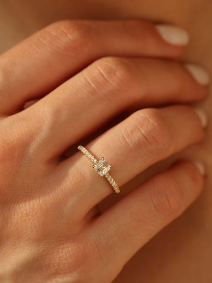 0.50 CT - 2.50 CT Asscher Cut Lab grown Diamond Pave Engagement Ring